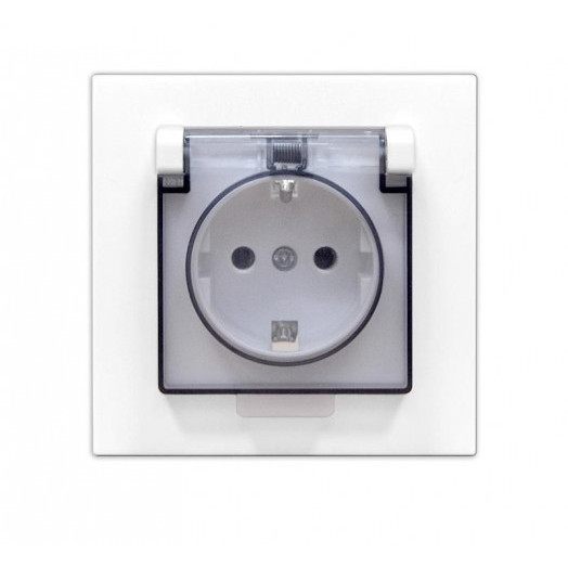 Розетка 1-м СП Афина 16А IP20 с заземл. с прозр. крышкой в сборе бел. Universal A0030