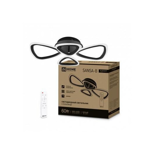 Светильник светодиодный ELEGANT SANSA-B 60Вт 230В 3000-6500К 4700лм 600х400х75мм с пультом ДУ черн. IN HOME 4690612043333