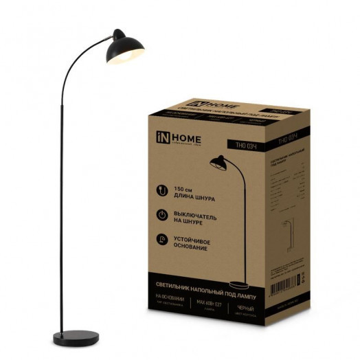 Светильник ТНО 03Ч 60Вт E27 230В торшер напольный на основании под лампу черн. IN HOME 4690612042688