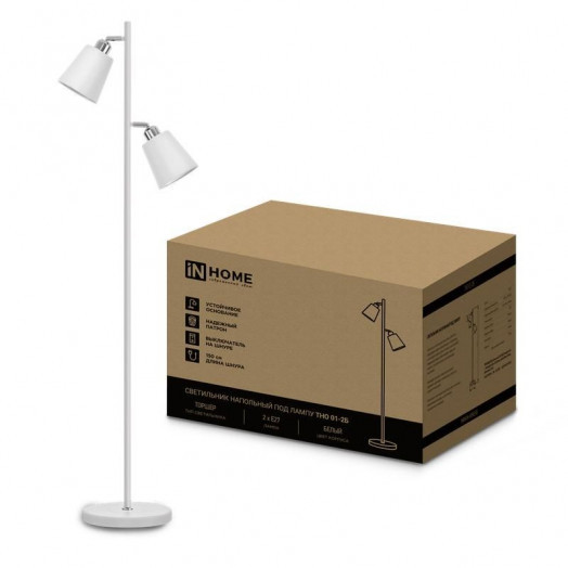 Светильник ТНО 01-2Б 2х60Вт E27 230В торшер напольный под лампу на основании бел. IN HOME 4690612049632
