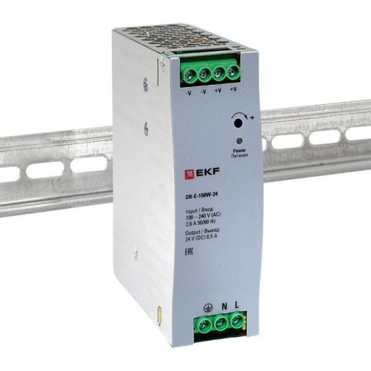 Блок питания на DIN-рейку 150Вт Uвх ~ 220В AC Uвых - 24В DC постоянного тока EKF DR-E-150W-24