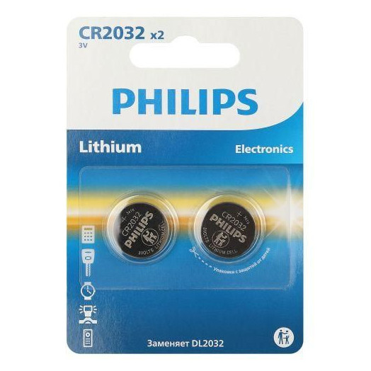 Элемент питания литиевый CR2032 (блист. 2шт) Philips Б0062716