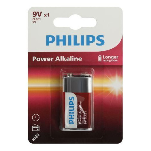 Элемент питания алкалиновый "крона" 6LR61 9В Power (блист. 1шт) Philips Б0062717