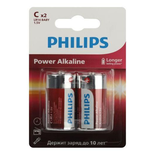 Элемент питания алкалиновый C/LR14 1.5В Power (блист. 2шт) Philips Б0062687