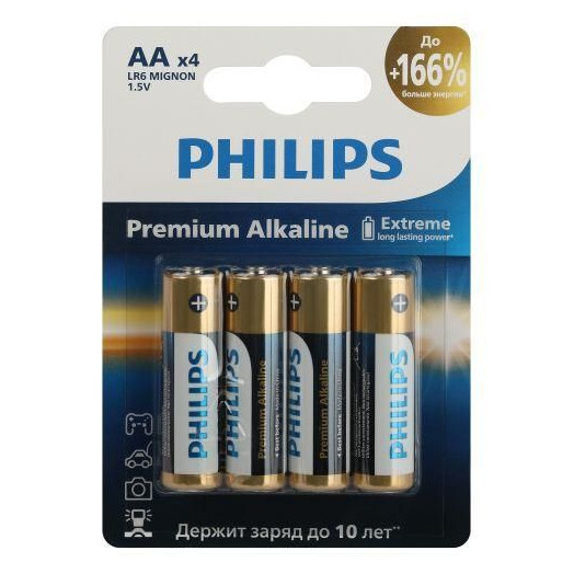 Элемент питания алкалиновый AA/LR6 1.5В Premium (блист. 4шт) Philips Б0062753