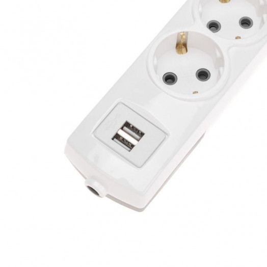 Колодка 3-м с заземл. PREMIUM 2 USB бел. Rexant 13-4402