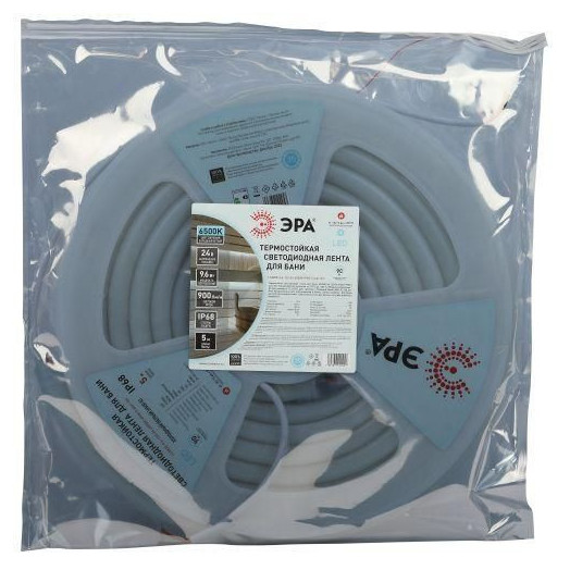 Лента светодиодная LS2835-9.6-120-24-6500K-IP68-5м 24В термостойкая для бани холод. бел. (в комплекте: 2 заглушки; 10 крепежей)(уп.5м) Эра Б0062329