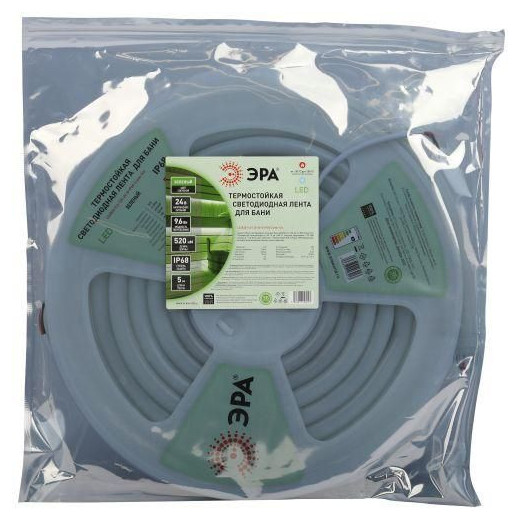 Лента светодиодная LS2835-9.6-120-24-G-IP68-5м 24В термостойкая для бани зел. (в комплекте: 2 заглушки; 10 крепежей)(уп.5м) Эра Б0062354
