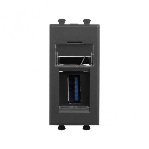 Розетка USB 3.0 1мод. Avanti "Черный матовый" тип А-А модульная DKC 4412301