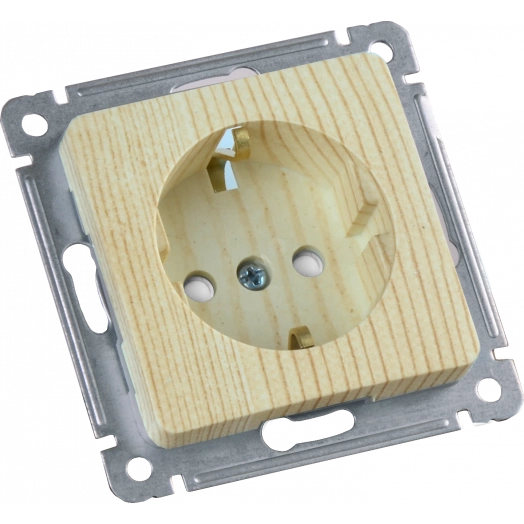 MASTER Розетка одноместная с заземляющим контактом, со шторками, скрытой установки, в рамку, сосна