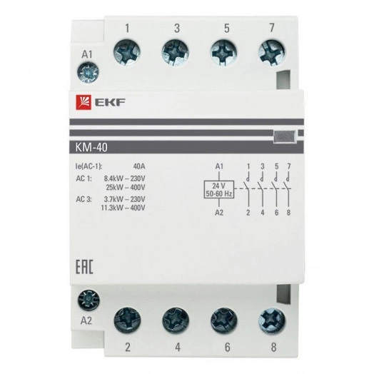 Контактор модульный КМ 40А 4NО (3 мод.) 24В АС PROxima EKF km-3-40-40-24v