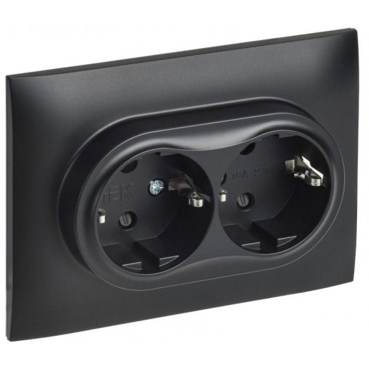 Розетка 2-м SKANDY 16А с заземл. защ. шторки в сборе SK-R07Bl черн. IEK SK-R24-16-K02-F