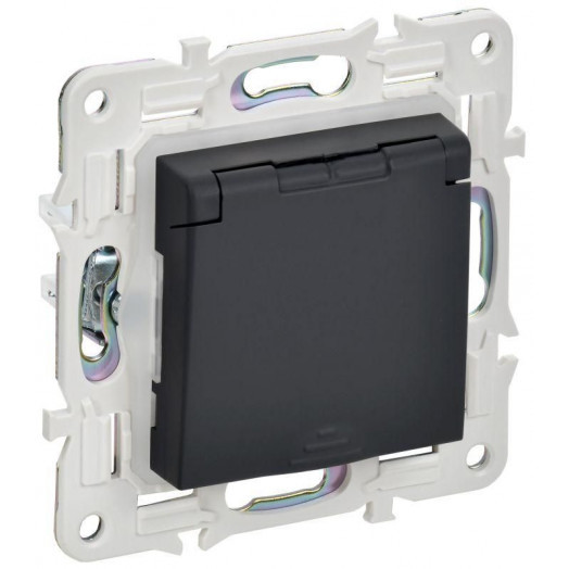 Розетка 1-м SKANDY 16А IP44 с заземл. защ. шторки с крышкой SK-R11G графит IEK SK-R16-16-44-K53