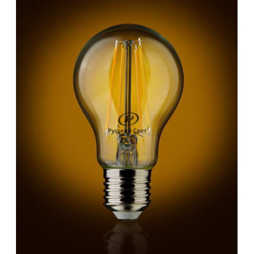 Лампа светодиодная филаментная RS F A55 E27 8W 220-240V 2700К 8Вт 970лм Ra 90 грушевидная Русский Свет 15010945086