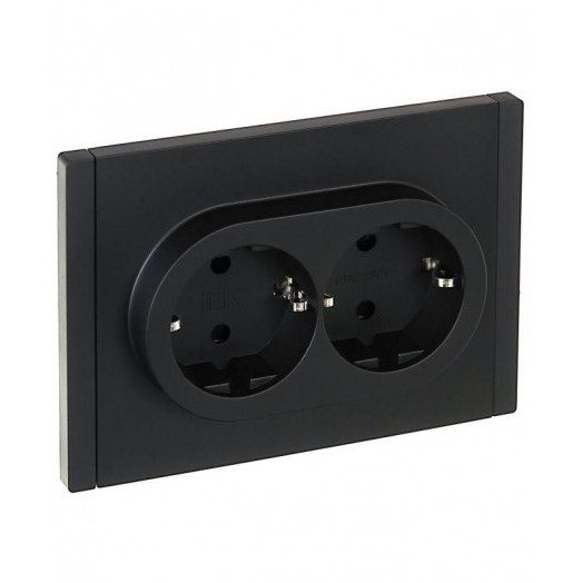 Розетка 2-м СП FORTE&PIANO FP123 16А с заземл. защ. шторки безвинт. крепл. черн. IEK FP-R24-16-1-K02