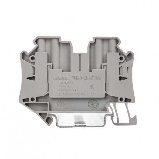 Клемма проходная винтовой зажим 4 точки подключен. 4 кв.мм сер. (уп.60шт) DKC TUR-4-QUATTRO