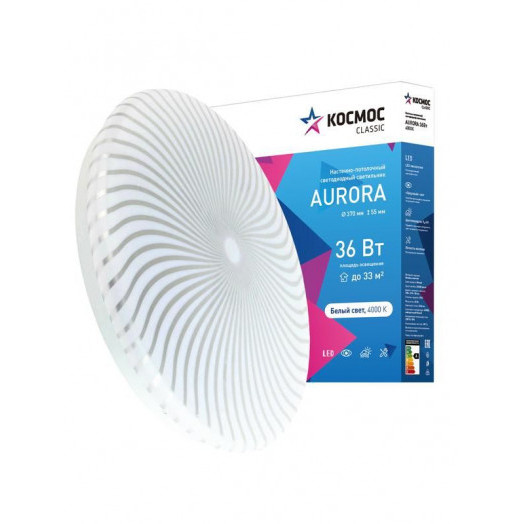 Светильник светодиодный Classic AURORA 36Вт 230В 4000К 2340лм 370х55мм настенно-потолочный КОСМОС KCAuro36W_4000