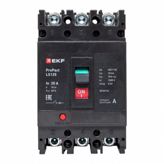 Выключатель автоматический 3п 20А 18кА LS125 ProPact EKF mccb-125-18-3-20-ls