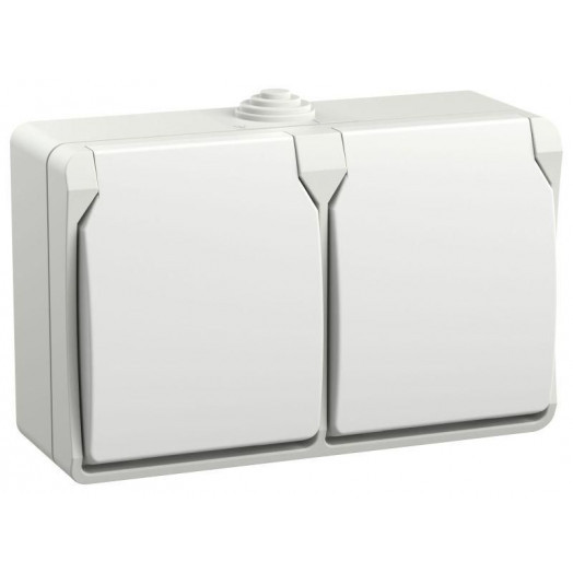 Розетка 2-м ОП Форс РСб22-3-ФБ 16А IP54 с заземл. защ. шторки бел. IEK ERS22-K01-16-54-DC