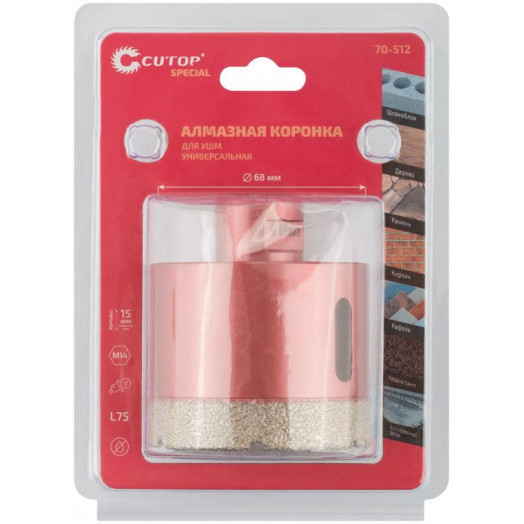 Коронка алмазная универсальная для УШМ Special 68х15хМ14х75мм Cutop 70-512