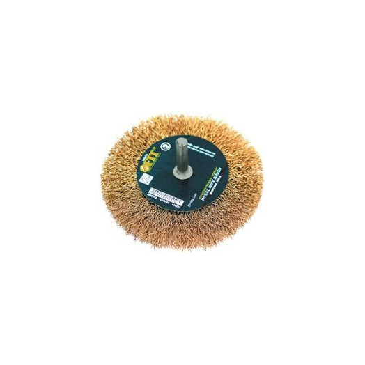 Корщетка-колесо со штифтом стальная латунированная волнистая проволока 100мм FIT 38510