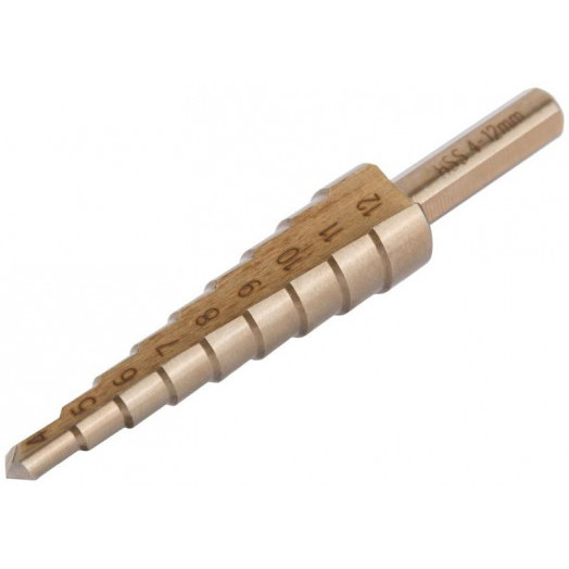 Сверло ступенчатое HSS Co5% (Р6М5К5) по металлу 9 ступеней 4-12мм FIT 36391