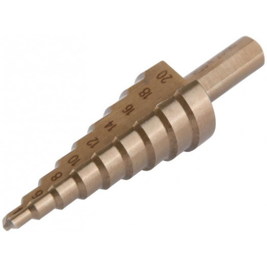 Сверло ступенчатое HSS Co5% (Р6М5К5) по металлу 9 ступеней 4-20мм FIT 36392