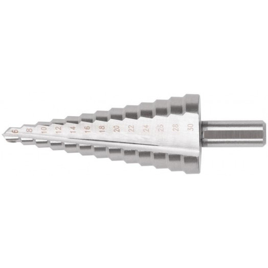 Сверло ступенчатое HSS (Р6М5) по металлу 13 ступеней 6-30мм FIT 36398