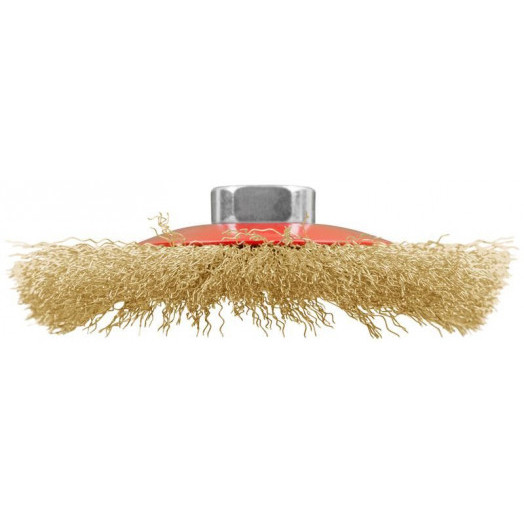 Корщетка-колесо с наклоном гайка М14 стальная латунированная волнистая проволока 115мм FIT 39051