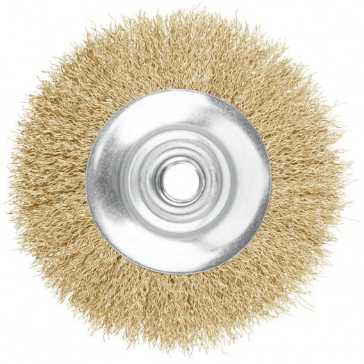 Корщетка-колесо с наклоном гайка М14 стальная латунированная волнистая проволока 115мм FIT 39051