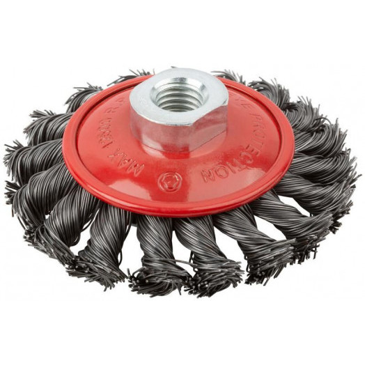 Корщетка-колесо с наклоном гайка М14 стальная витая проволока 100мм FIT 39114