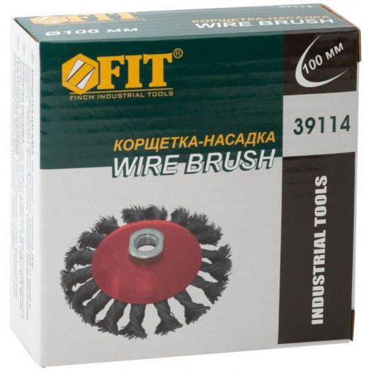 Корщетка-колесо с наклоном гайка М14 стальная витая проволока 100мм FIT 39114