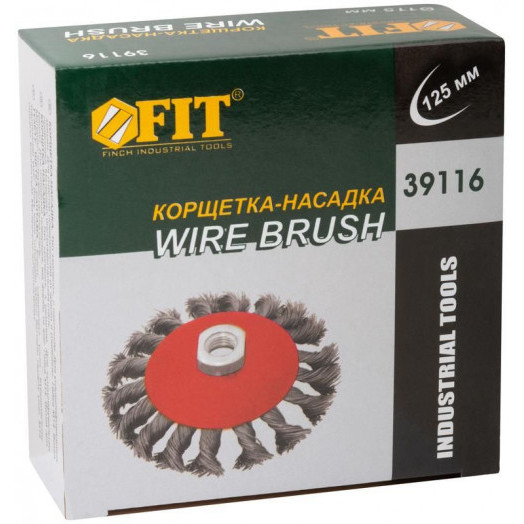 Корщетка-колесо с наклоном гайка М14 стальная витая проволока 125мм FIT 39116