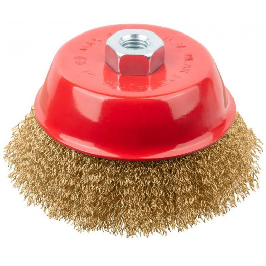 Корщетка-чашка гайка М14 стальная латунированная волнистая проволока 125мм FIT 39272