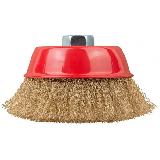 Корщетка-чашка гайка М14 стальная латунированная волнистая проволока 125мм FIT 39272