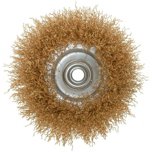 Корщетка-чашка гайка М14 стальная латунированная волнистая проволока 125мм FIT 39272