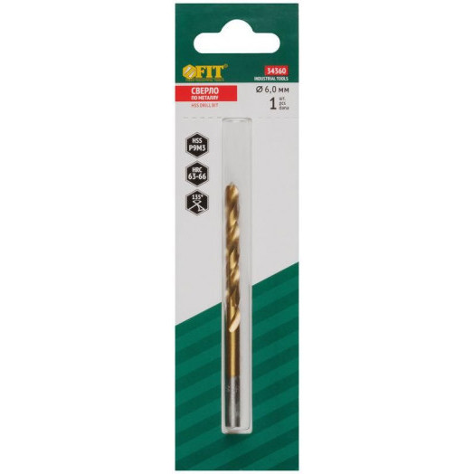 Сверло по металлу HSS 6мм титан. покрытие (блист.) FIT 34360