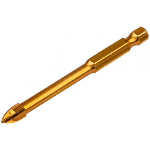 Сверло по кафелю 4 режущие кромки титан. покрытие U-хвостовик под биту 6х74мм FIT 35476