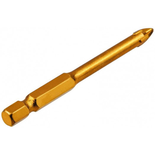 Сверло по кафелю 4 режущие кромки титан. покрытие U-хвостовик под биту 6х74мм FIT 35476