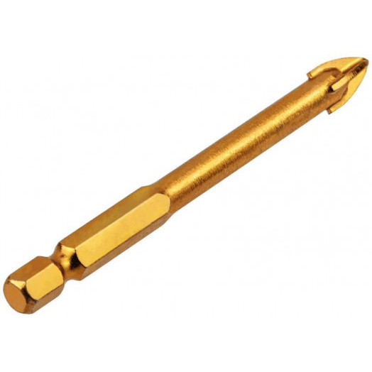 Сверло по кафелю 4 режущие кромки титан. покрытие U-хвостовик под биту 8х76мм FIT 35477