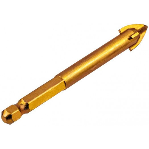 Сверло по кафелю 4 режущие кромки титан. покрытие U-хвостовик под биту 10х84мм FIT 35478