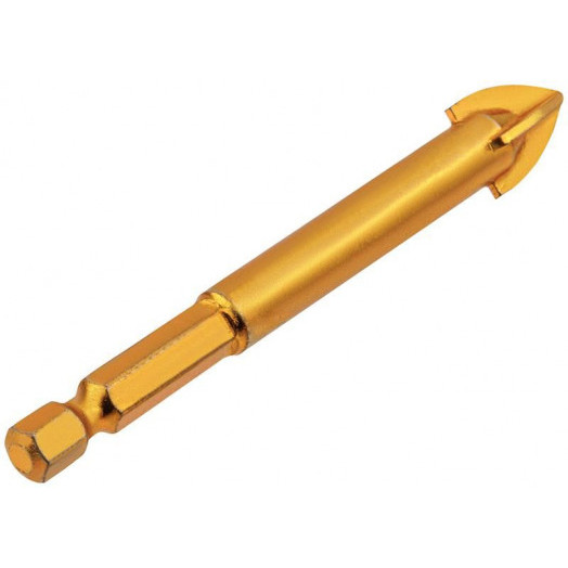 Сверло по кафелю 4 режущие кромки титан. покрытие U-хвостовик под биту 12х91мм FIT 35479