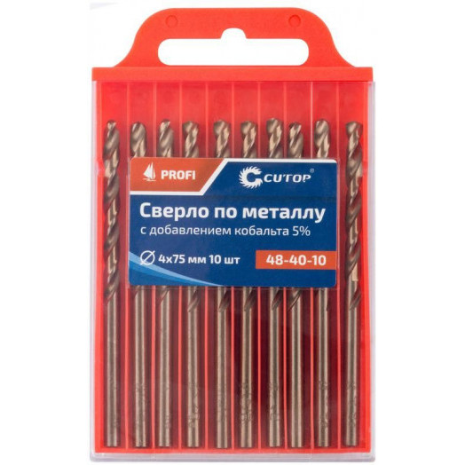 Набор сверл по металлу Profi 4х75мм с кобальтом 5проц. (уп.10шт) Cutop 48-40-10