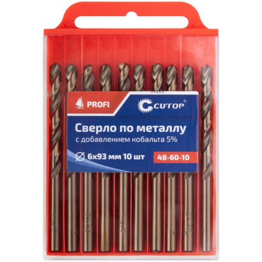 Набор сверл по металлу Profi 6х93мм с кобальтом 5проц. (уп.10шт) Cutop 48-60-10