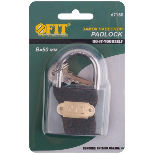 Замок навесной железный 50х40мм стальная дужка 7мм FIT 67150