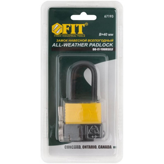 Замок навесной всепогодный 40х31мм длинная стальная дужка 6мм FIT 67193