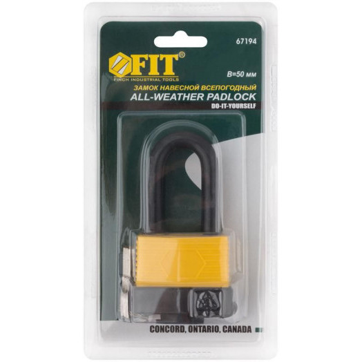 Замок навесной всепогодный 50х36мм длинная стальная дужка 9мм FIT 67194