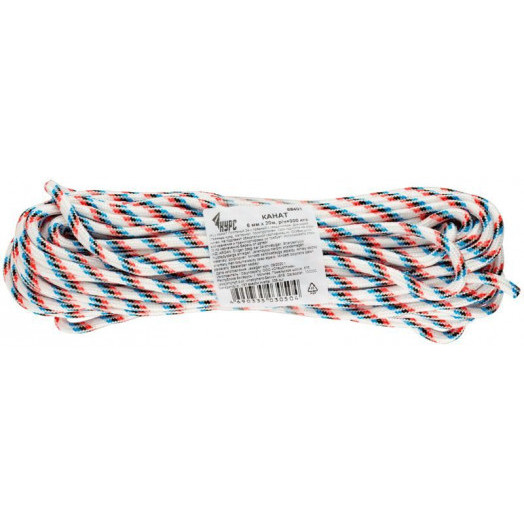 Канат полипропиленовый 24-х прядный с сердечником 6ммх20м р/н=300кгс КУРС 68401