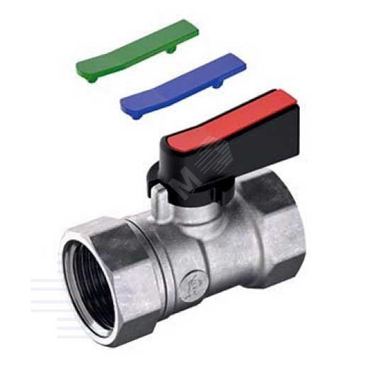 Кран шаровой хромированный мини R690 Ду 15 1/2' Ру16 ВВ полнопроходной флажок с набором цветных вставок красный/синий/зеленый