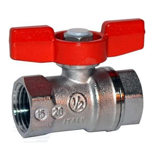 Кран шаровой хромированный R251D Ду 15 1/2' Ру42 ВВ бабочка красный